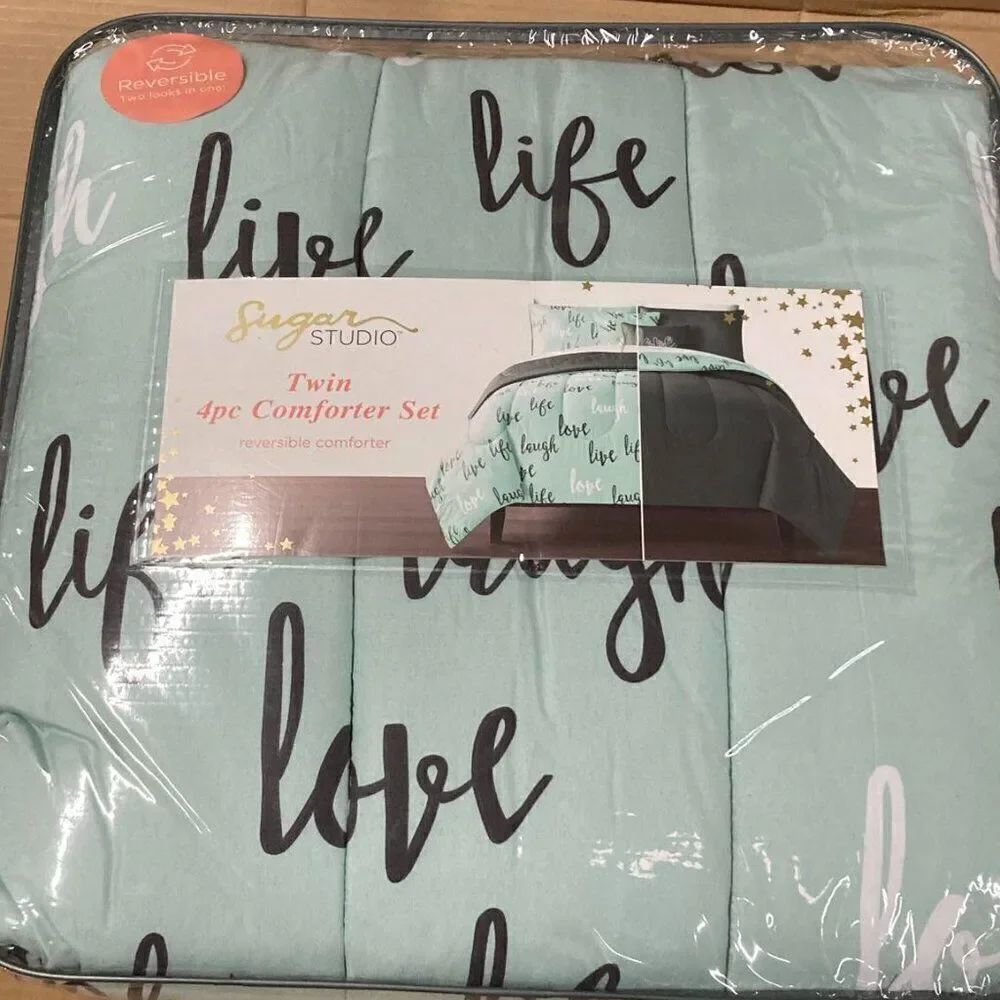 Grey and Mint Blue TWIN Comforter Set New